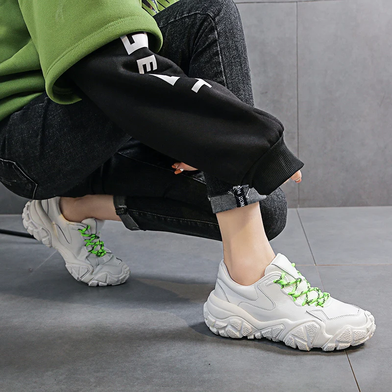 Fujin Women Sneakers Platform Causal Shoes Mixed Colors Muffin Bottom Breathable Fashion Flock Thick | Обувь