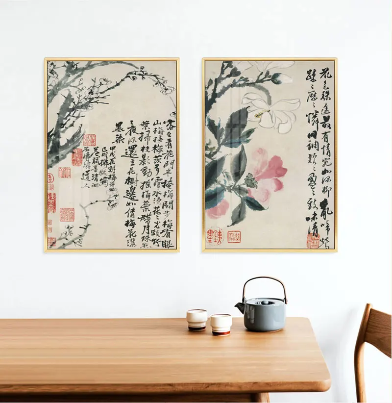 

Elegant Chinese Style Posters Blossoms Flower Bird Canvas Painting Home Decor Living Room Retro Vintage Picture