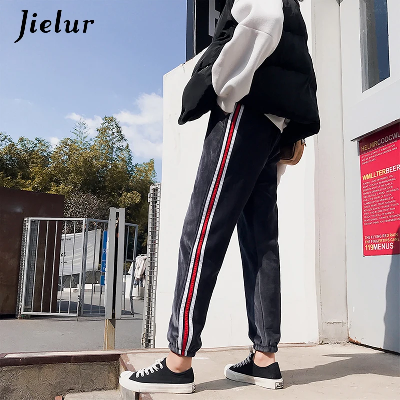 Женские повседневные брюки Jielur черные серые спортивные штаны с толстой