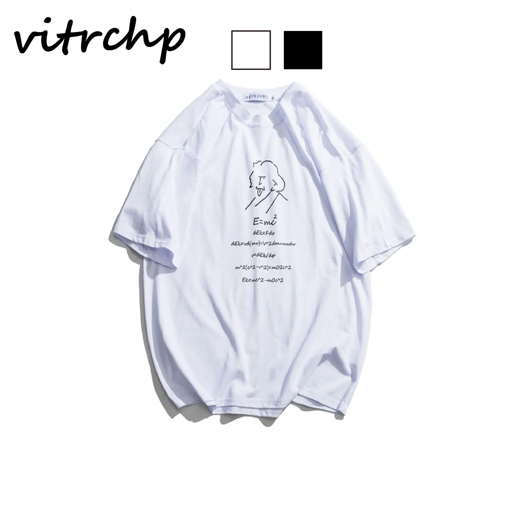 

2021 VITRCHP New Casual Simple Small Fresh Pure Cotton Loose Short-Sleeved T-Shirt Male College Couple Fashion Trend