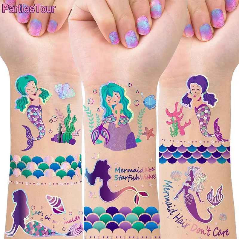 Русалки вечерние поставки Татуировка в виде русалки Стикеры для маленьких