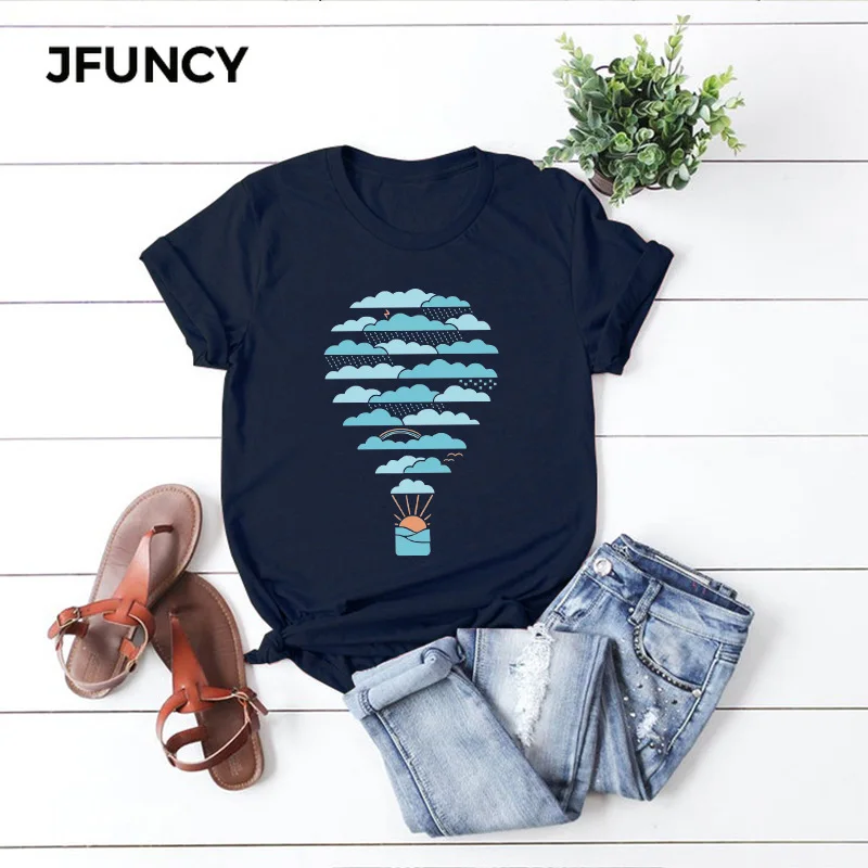 Футболка JFUNCY женская с принтом воздушных шаров хлопковая рубашка коротким