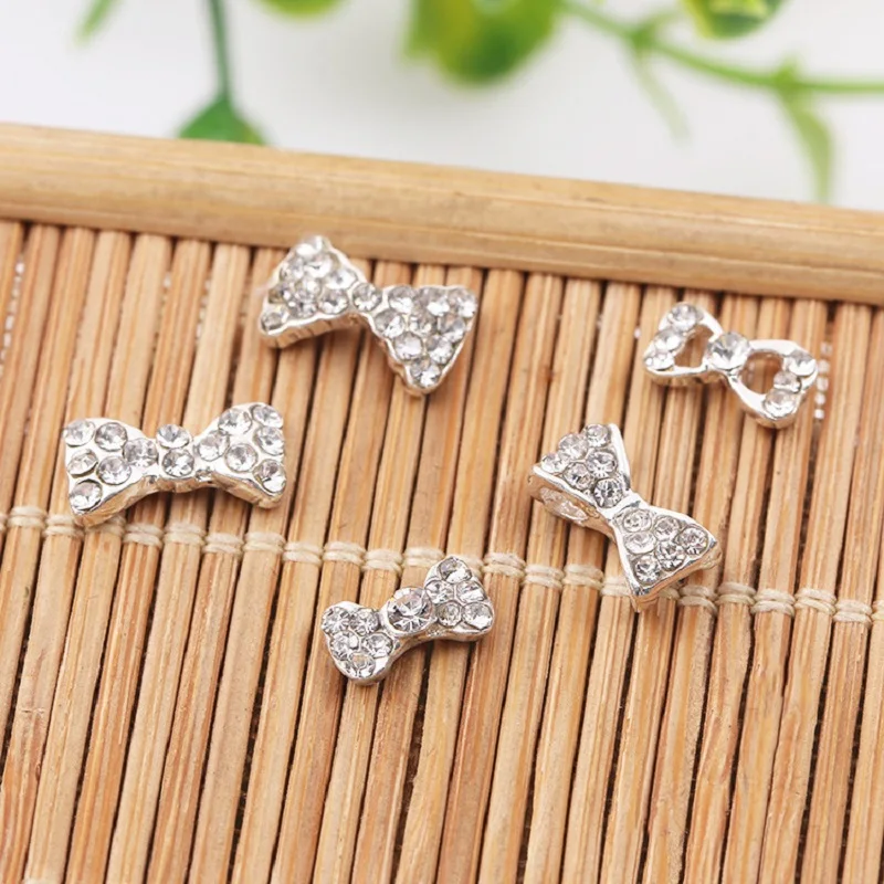 

5PCS K/HJ Bow Nail Parts metal Zircon Brand Logo Nail art jewelry japanese nail decorations top quality zircon crystal manicure