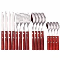 coffee wooden handle tableware spoon fork cutlery set stainless steel wooden handle 16piece kitchen dinnerware set eco friendly
