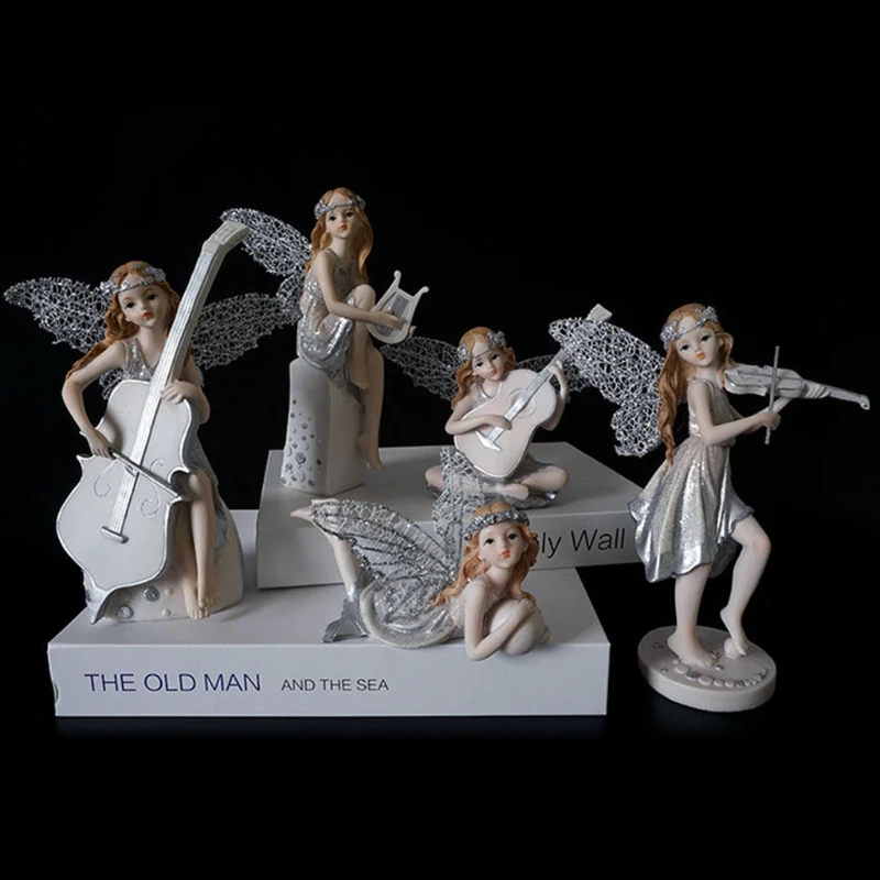 

Playing the Violin Music Girl Angel Statues Resin Statue Art Sculpture Crafts Figure Home Decoration Desk Ornaments Gifts L69B