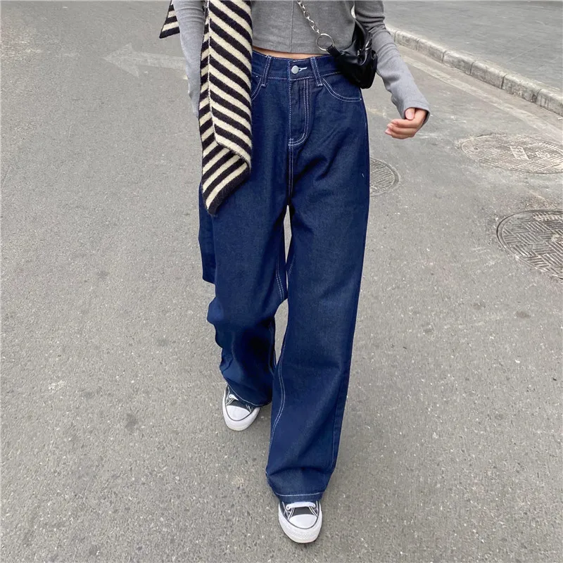 

Woman Jeans High Waist Clothes Wide Leg Denim Clothing Blue Streetwear Vintage Quality 2021 Fashion Harajuku Straight Pants