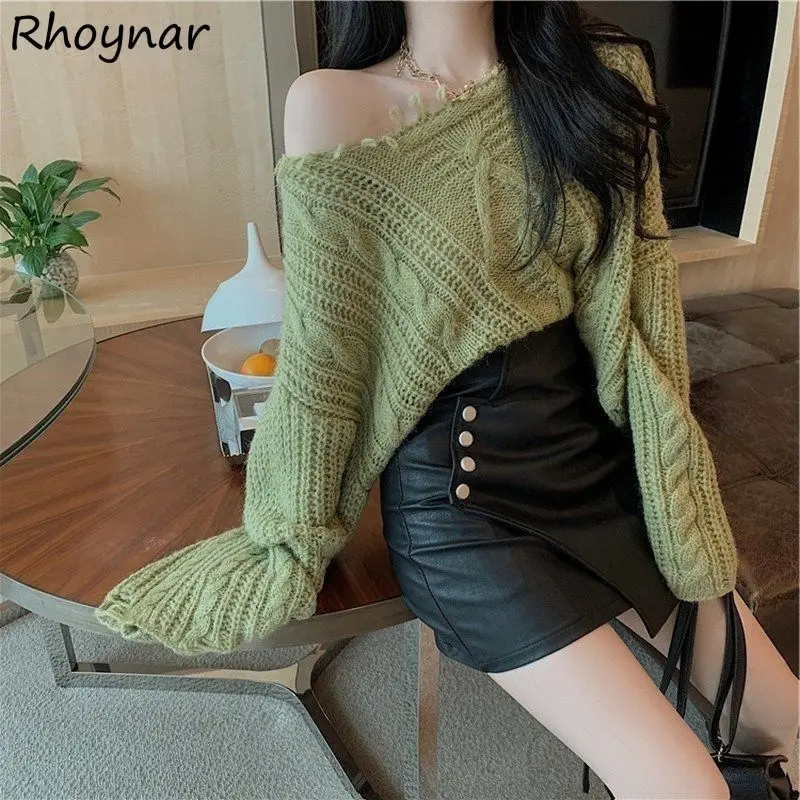 

Пуловеры женские укороченные элегантные свободные дизайнерские с длинным рукавом и круглым вырезом, модная повседневная Уличная одежда в стиле ольччан с потертостями, винтажные женские