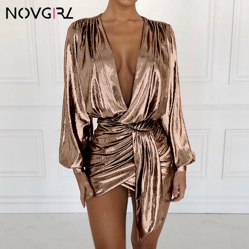Сексуальное облегающее платье Novgirl с глубоким V-образным вырезом и поясом женское