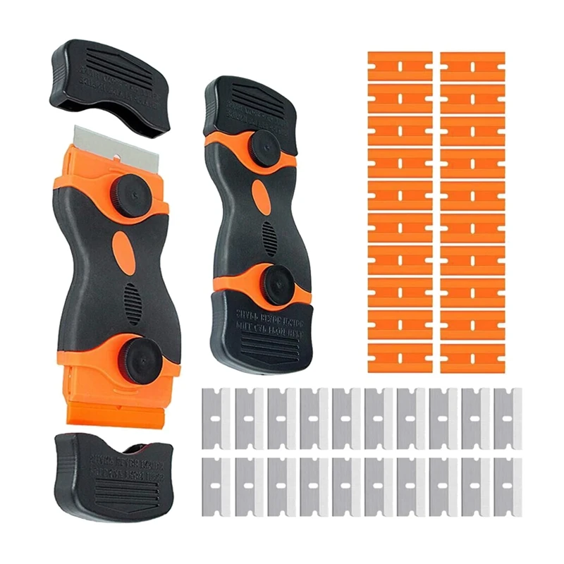 

2 Pack Double Edged Glass Hob Scraper with 40 Pack Scraper Blades,for Remove Label,Paint,Caulking,Car Windows