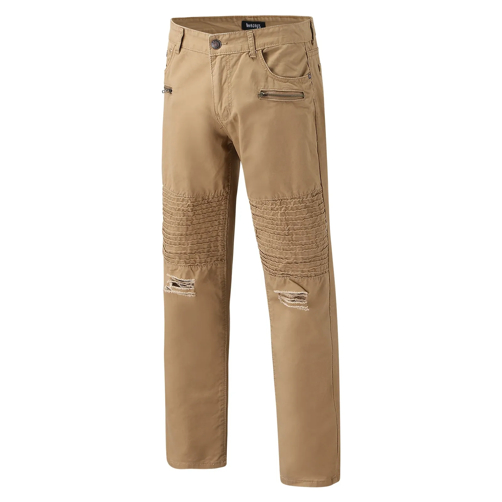 Cargo Pants Trousers For Men Ripped Mid-waist Jeans Men's Button Zip With Pocket Clothing |
