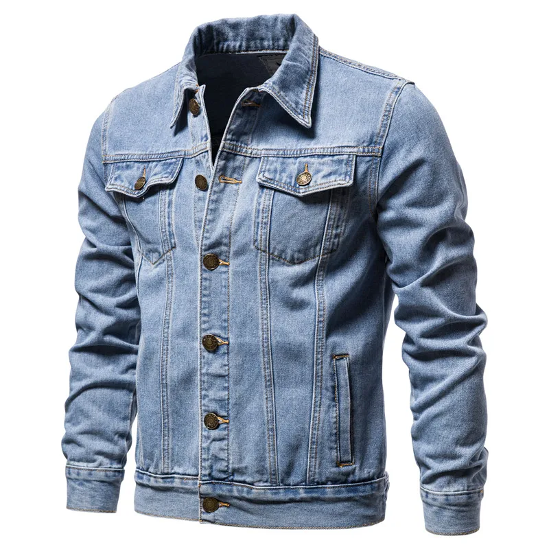 New 2022 Cotton Denim Jacket Men Casual Solid Color Lapel Single Breasted Jeans Jacket Men Autumn Slim Fit Quality Mens Jackets