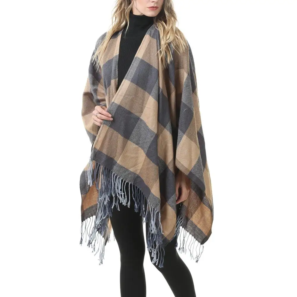 Элегантная модная женская клетчатая шаль из пашмины с кисточками накидка свитер