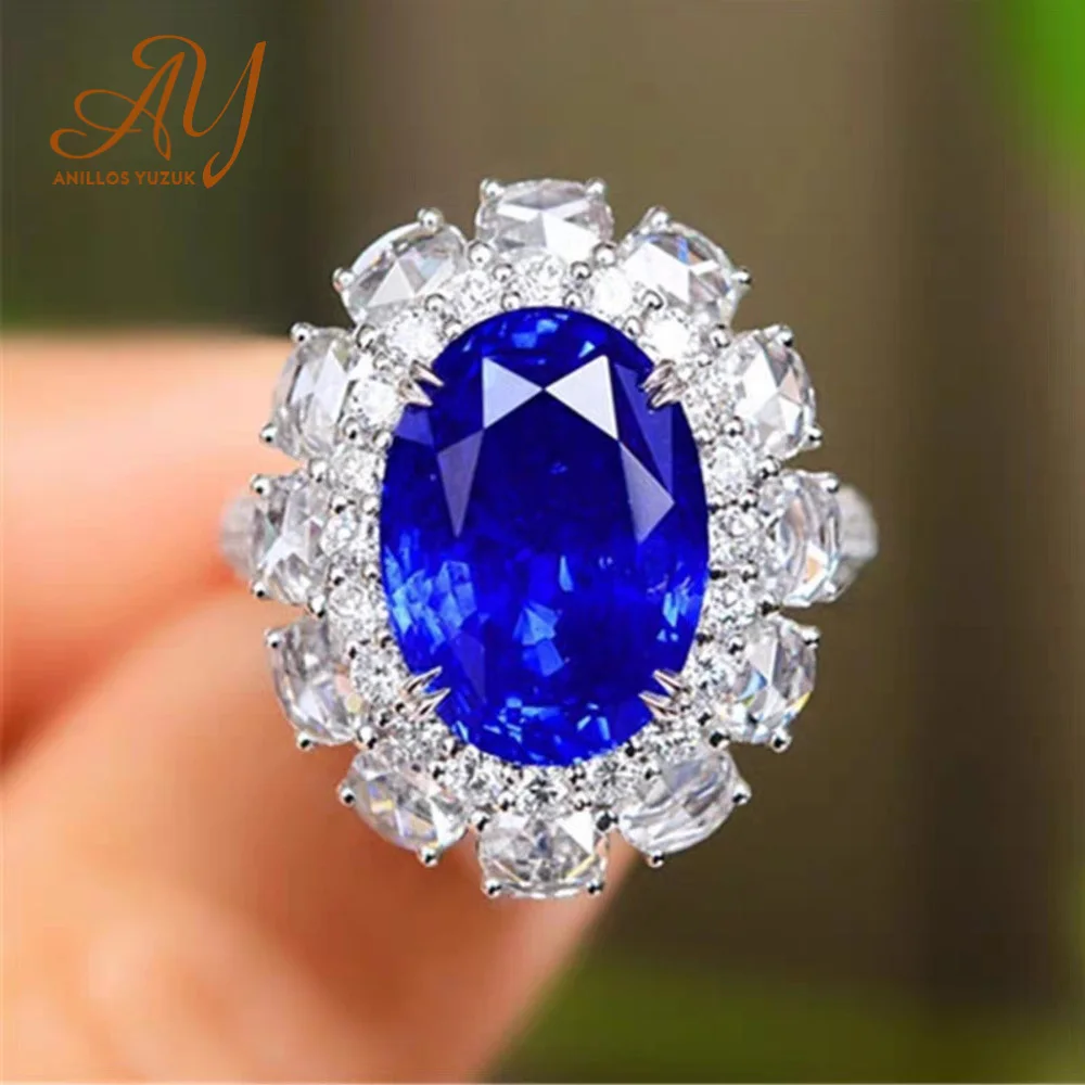 

Anillos Yuzuk 925 Sterling Silver Jewelry Oval Blue Gemstone Female Zircon Ring For Women Wedding Engagement Ring Wholesale
