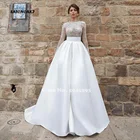 Женское свадебное платье It's yiiya, белое атласное платье с круглым вырезом и длинными рукавами, расширяющееся книзу, расширяющееся книзу, с кружевной аппликацией на лето 2022