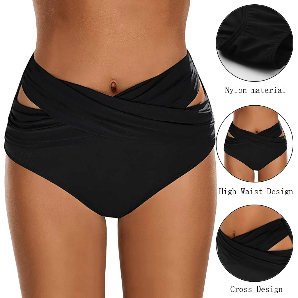 

Sexy Women High Waist Ruched Bikini Bottoms Female Tummy Control Thongs Women's Underpants Briefs Bikini Swimming Suit