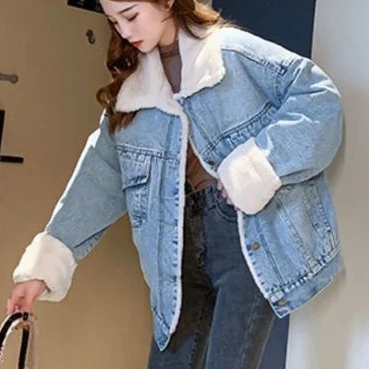 Winter new Korean style loose rabbit hair thick denim jacket female lamb wool coat  jacket women winter  Solid  Winter  Regular