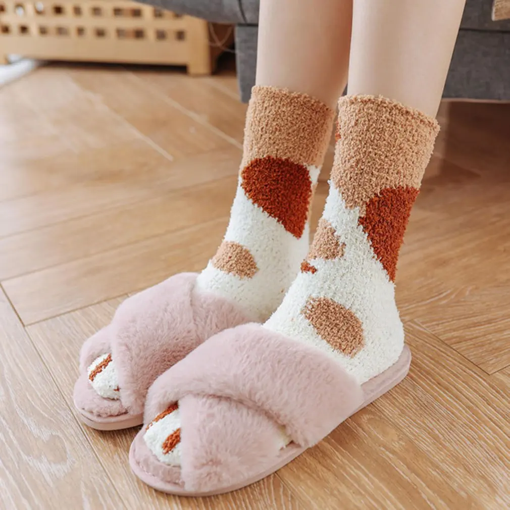 1 пара плюшевых носков из кораллового флиса женские носки без пятки милые толстые