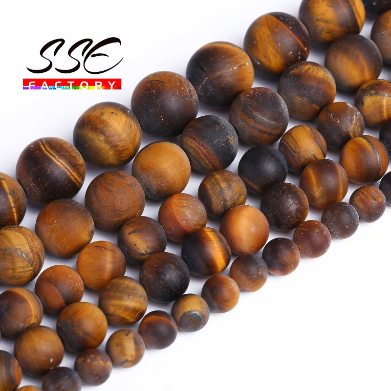 

Natural Yellow Tiger Eye Beads Dull Polish Matte Stone Round Loose Spacer Beads For Jewelry Making DIY Bracelets Accessories 15"