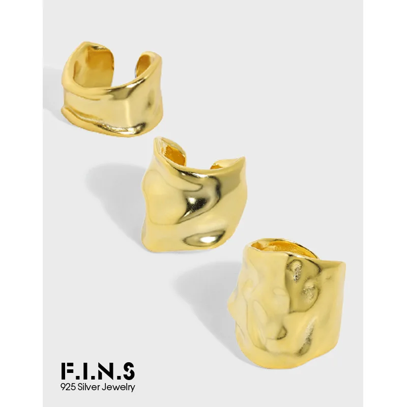 

F.I.N.S 1PC Minimalist Irregular 100% S925 Sterling Silver Ear Clip No Pierced Convex Surface Wide Earcuff Catilage Jewelry