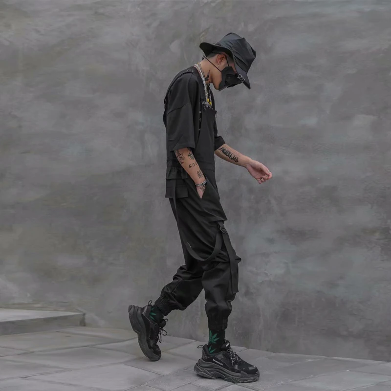 Fashion Men Jumpsuit Joggers Casual Overalls Black Trousers Adjustable Straps Suspenders Pants Street Rompers 2020 | Повседневные