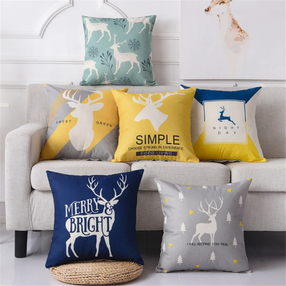 Подушка в скандинавском стиле с геометрическим рисунком оленя | Дом и сад