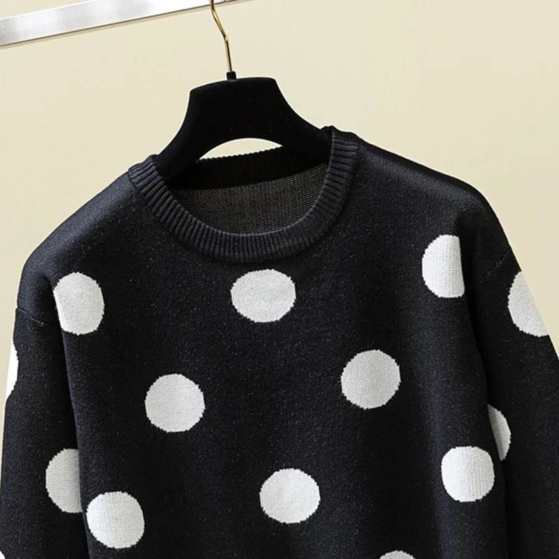 Женский вязаный свитер с длинным рукавом TIGENA милый пуловер в горошек джемпер для