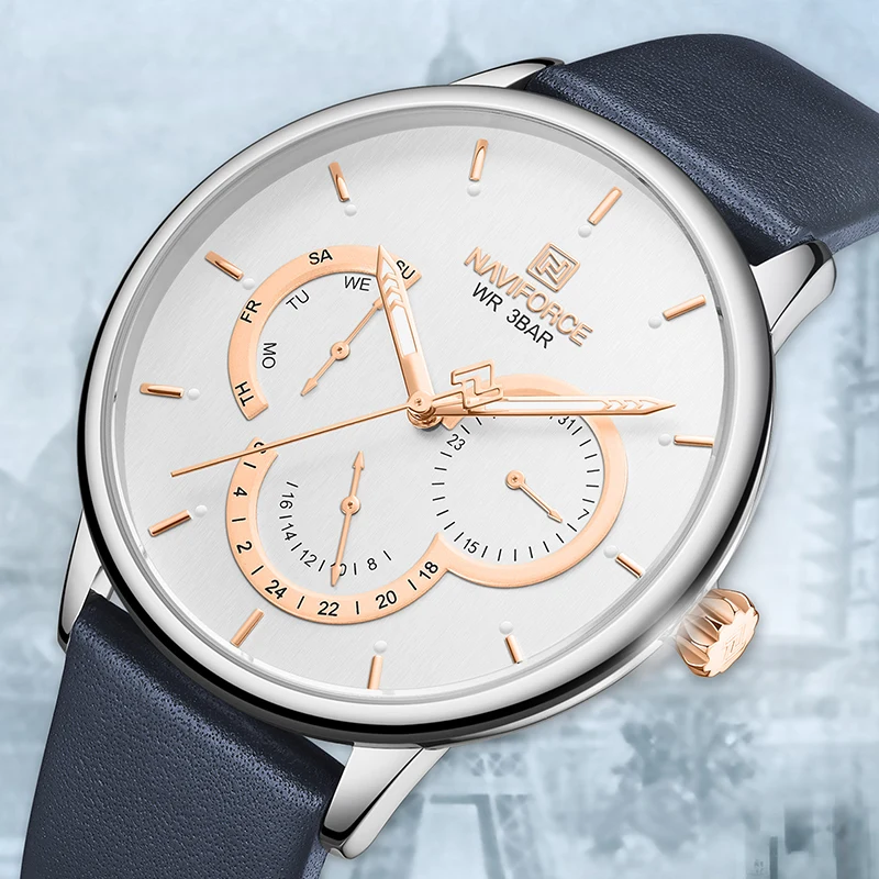 Часы NAVIFORCE мужские водонепроницаемые кожаные кварцевые|Кварцевые часы| |