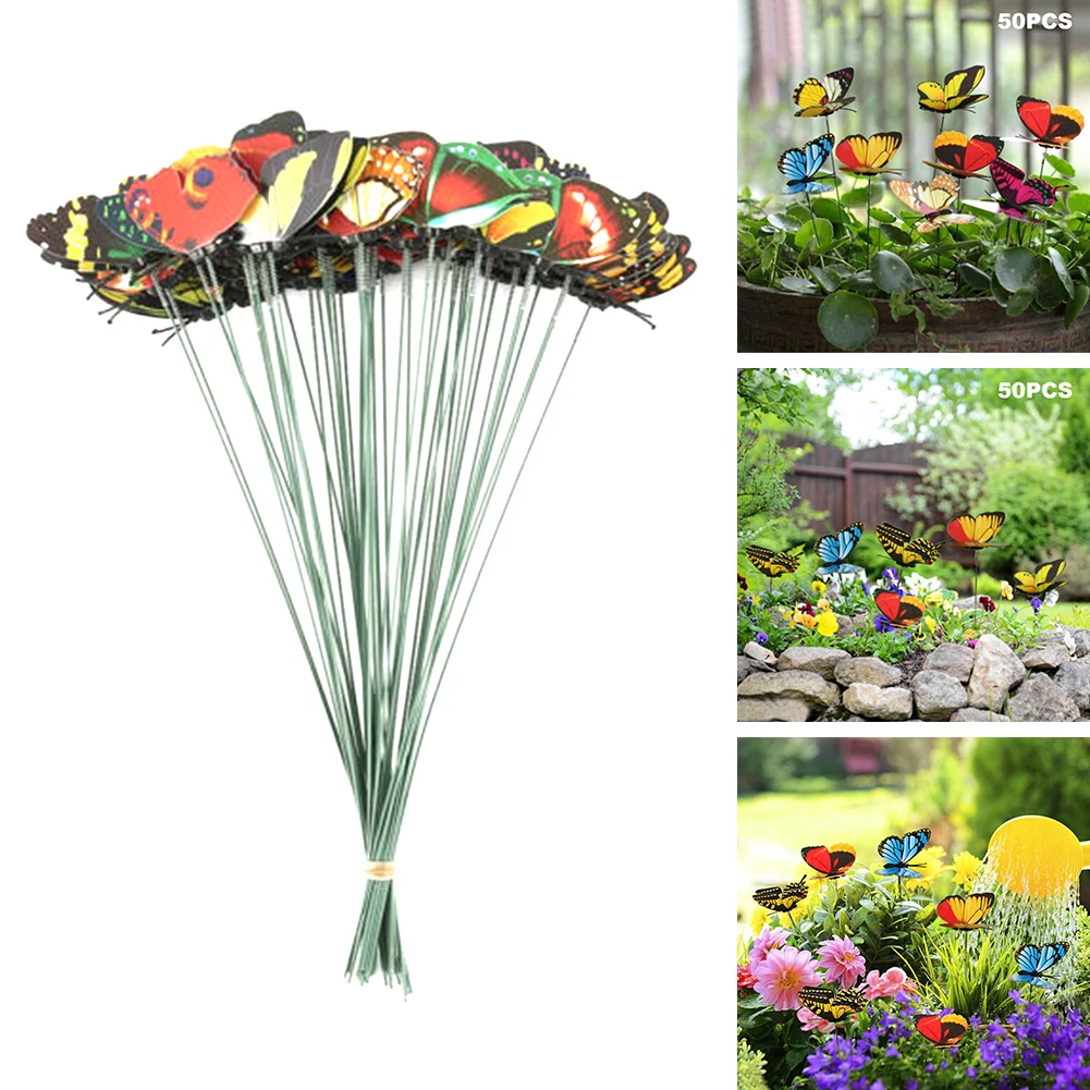 

50pcs Artificial Flower Pots On Sticks Garden Decor Colorful Patio PVC Butterfly Stakes Outdoor Yard Indoor Party Supplies Craft