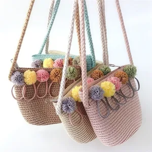 Сумка на плечо для девочек, модный соломенный саквояж ручной работы с цветами, мессенджер, миниатюрная дамская сумочка для хранения ключей и мелочей