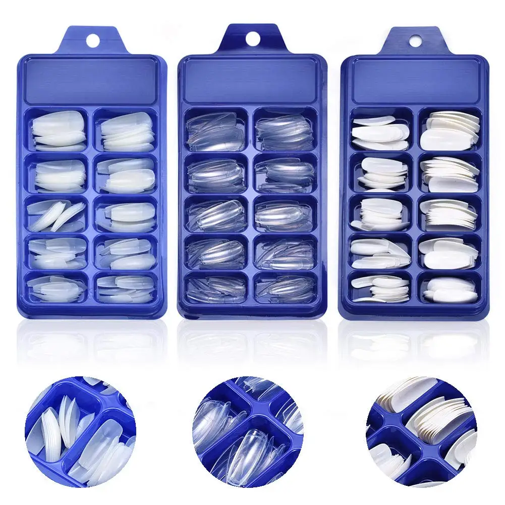 

100pcs/Box Nail Tips Coffin False Nails Long Clear/Natural Fake Nail Art Tips Flat Shape Full Cover Manicure French Style