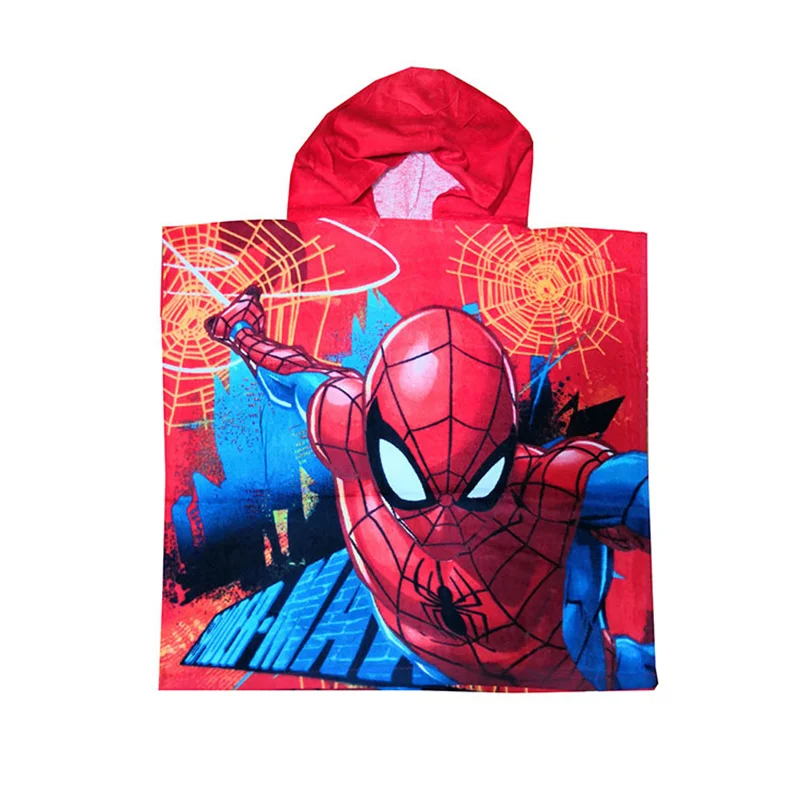 

Детское банное полотенце из 100% хлопка, с капюшоном, из мультфильма Disney, накидка 60*120, плащ, мягкий, Капитан Америка, Человек-паук, Холодное сер...