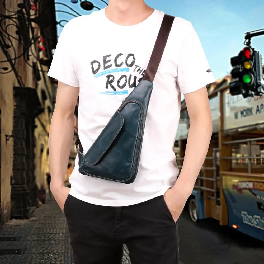 Мужская Дорожная треугольная нагрудная сумка JOGUJOS из натуральной воловьей кожи