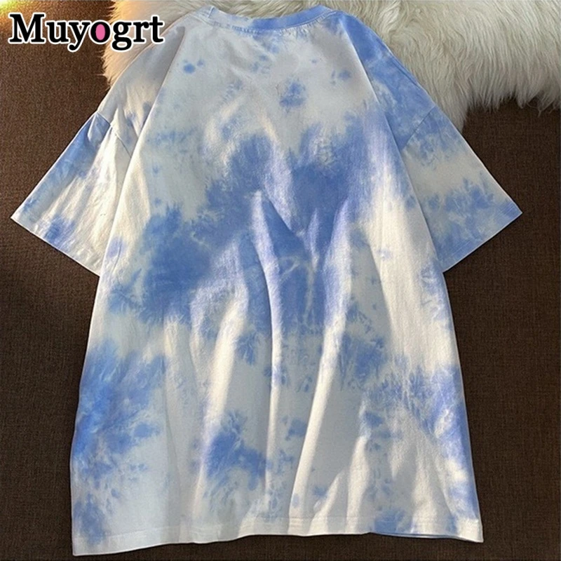 

Muyogrt Cotton Bear Cute Tshirt Streetwear Summer Oversized T Shirt Women Harajuku Short Sleeves Tops Tee Hip Hop Tie Dye Tshirt