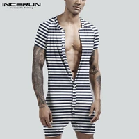 2021 striped men pajamas playsuit short sleeve button fitness homewear comfortable shorts mens rompers sleepwear incerun s 5xl 7