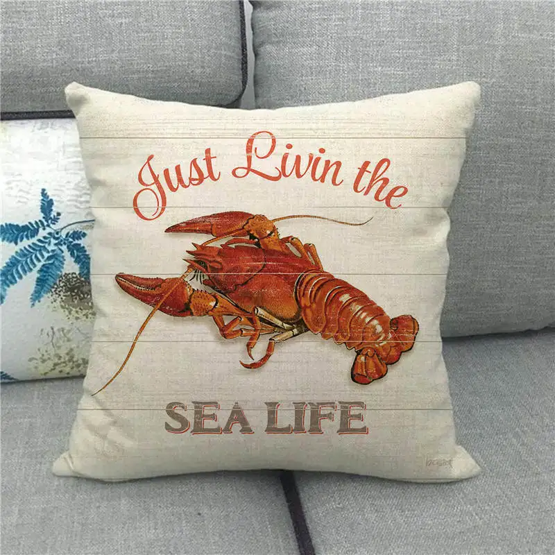 45 см * летний дизайн морской жизни наволочка для подушки из льна/хлопка дивана