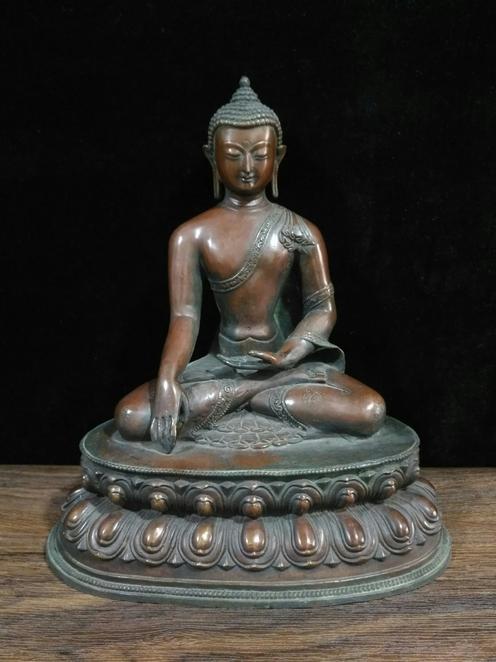 

11"Nepal temple collection Old Bronze Cinnabar Shakyamuni Buddha Buddha statue Gautama Siddhartha Sitting Buddha Enshrine