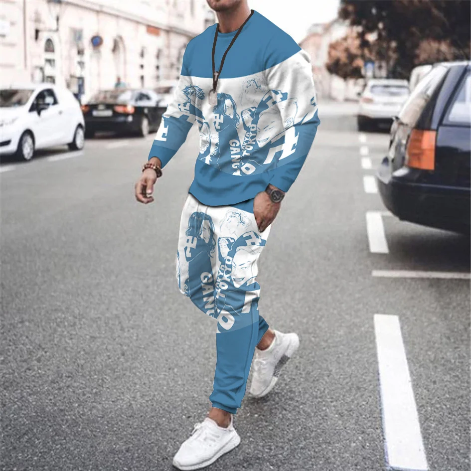 

Мужской спортивный костюм с 3D-принтом, модная мужская футболка с длинным рукавом и круглым вырезом, мужские повседневные спортивные брюки