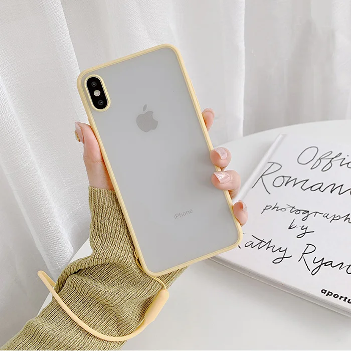 Отсутствие Карамельный цвет матовый пара чехол для iphone X XS Max XR Чехлы для iphone 7 8 6 6S P lus крышка с ремешок для запястья