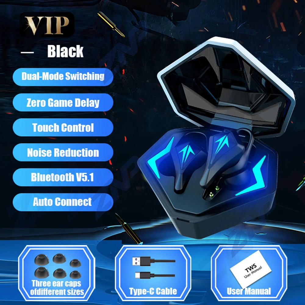 

Gaming Headsets TWS Bluetooth 5.0 Headphones Sports Waterproof Wireless Earphones Noise Cancelling Low Latency Earbuds