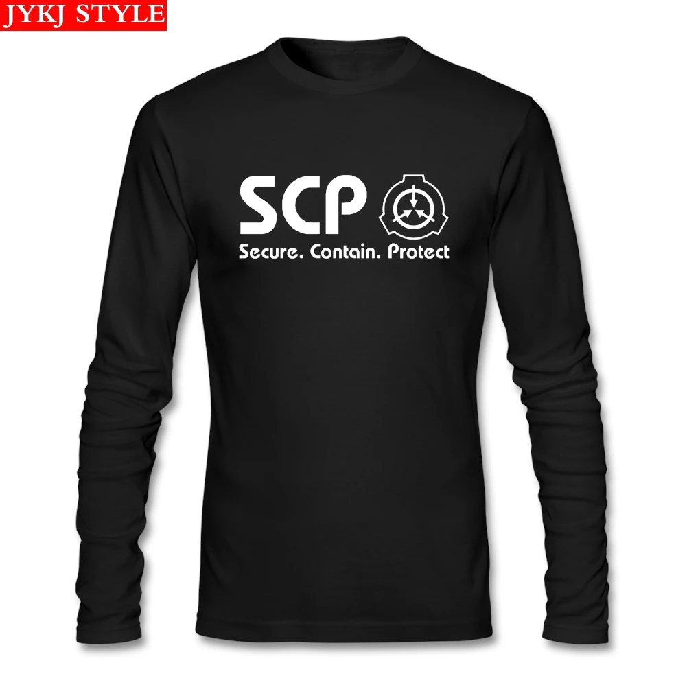 SCP Безопасный и содержать защиты футболка из хлопка с круглым вырезом длинным
