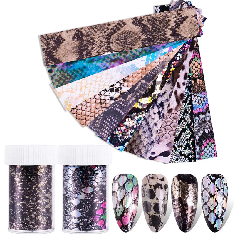 1 рулон фольги для ногтей змеиная голографическая смешанные узоры 3D наклейки