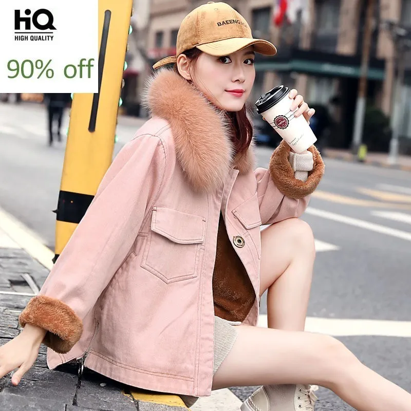 Зимнее плотное джинсовое хлопковое пальто для женщин брендовая Свободная куртка