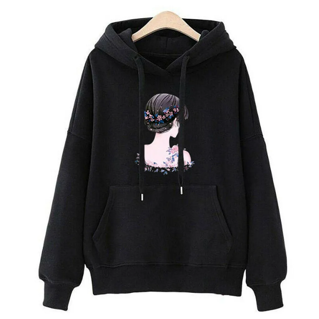 

Женская Повседневная Толстовка с капюшоном, осенняя толстовка, женские свитшоты с длинным рукавом и карманами, джемпер в стиле Харадзюку, п...