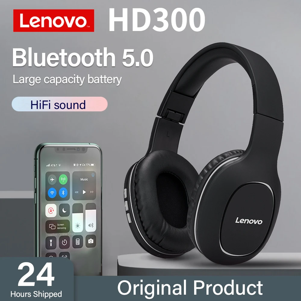 

Lenovo HD300 Bluetooth Game Headset HIFI stereo Subwoofer Headphones Sports Foldable Wireless Headset Noise Reduction with Mic
