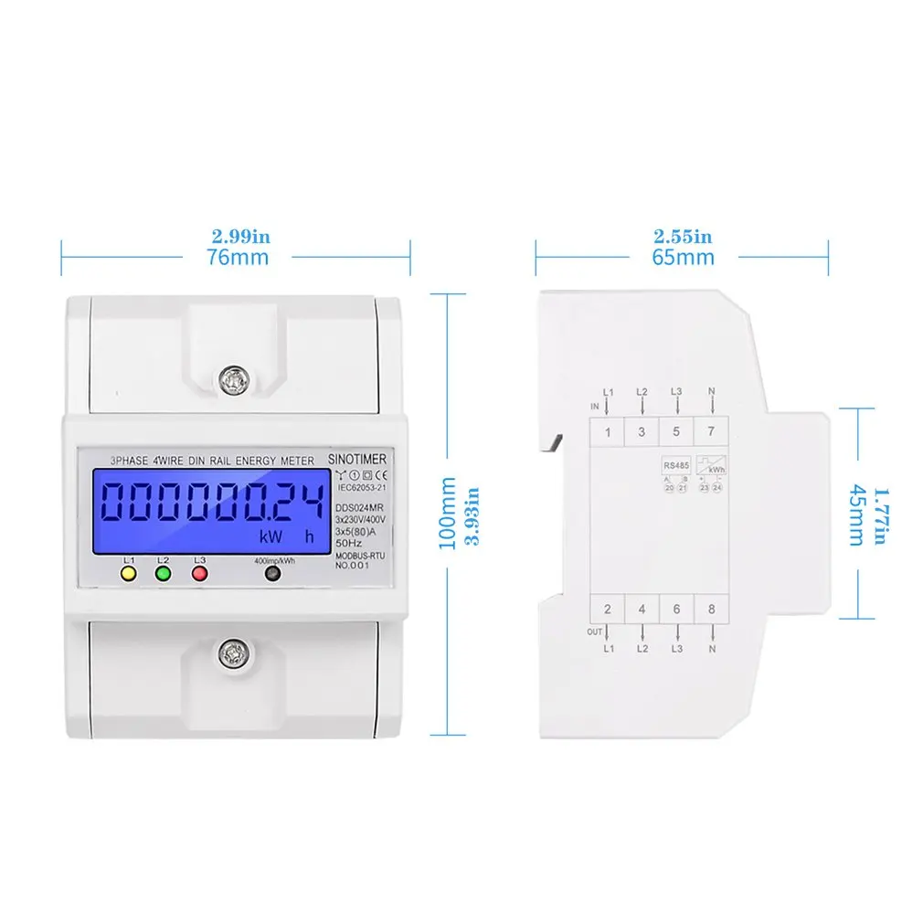 

Multifunctional RS485 Modbus 3 Phase 4 Wire Electronic Wattmeter Power Consumption Energy Meter 5-80A 380V AC 50Hz Backlight