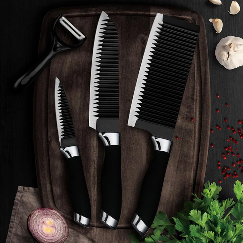 

4pcs Stainless Steel Kitchen Knives Set Chef Knife Slicing Knife Meat Cleaver Fruit Knife Ceramic Peeler