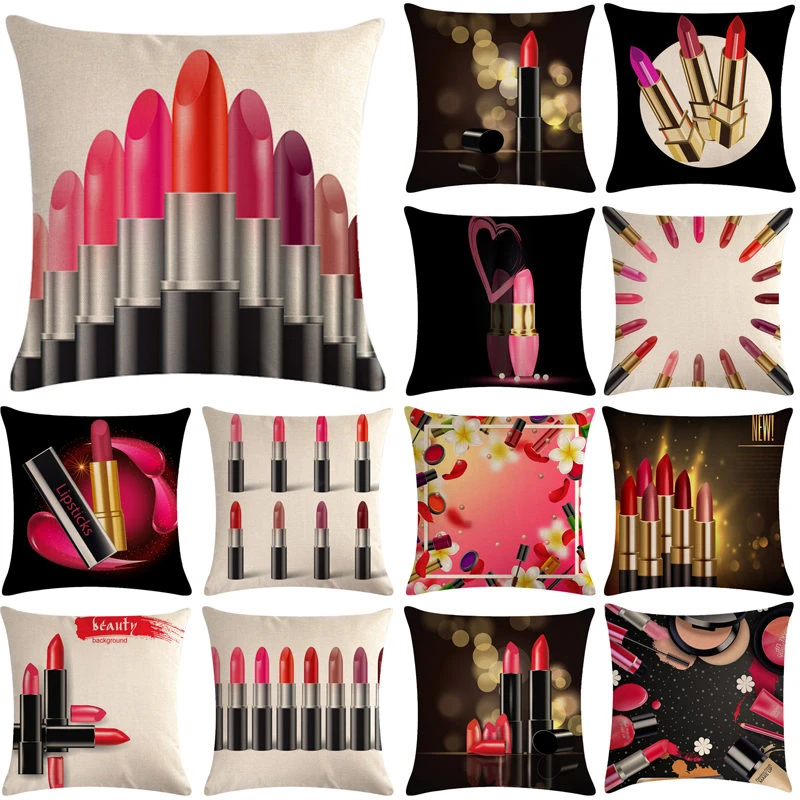 

Cosmetic Lipsticks Pattern Cotton Linen Throw Pillow Cushion Cover Car Home Sofa Bed Decorative Pillowcase Funda Cojin 40642