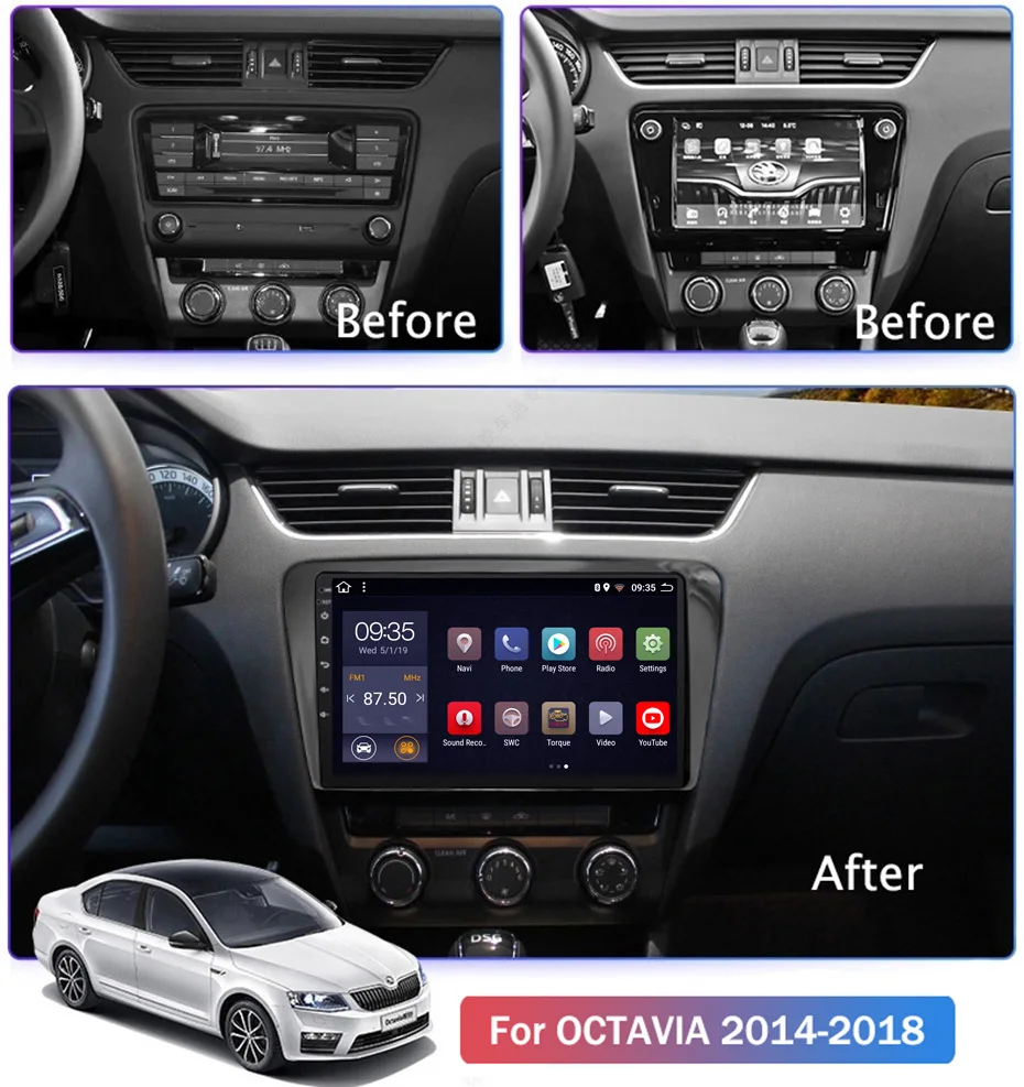 10 1 дюймовый 2.5D IPS HD мультисенсорный экран Android 2013 2 Гб ОЗУ 32 ПЗУ NAVI для SKODA Octavia 2018-с