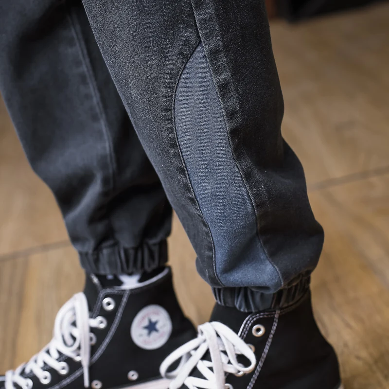 

Winter Warm Fleece Harem Solid Jeans Korean Style Trendy Casual Loose Old Pants Mid Wasit Hip Hop Men Clothing Blue Black