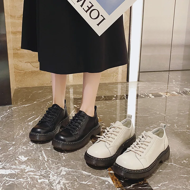 

Новинка осени 2021, кожаные туфли в британском стиле, маленькие кожаные туфли, женская обувь, однотонная обувь на толстой подошве